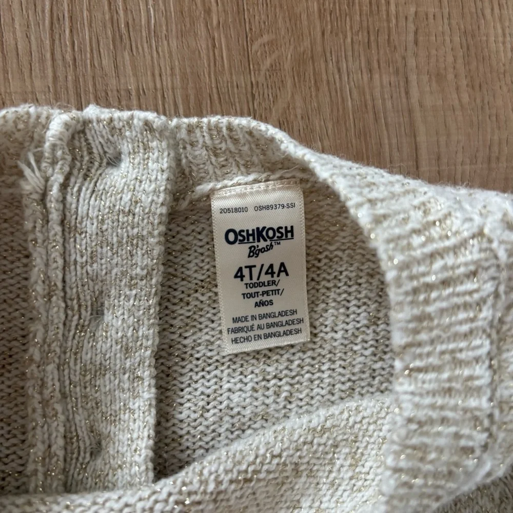 OshKosh B'gosh Cream Sweater Dress with Knit Detailing and Gold Sparkle - Picture 3 of 4